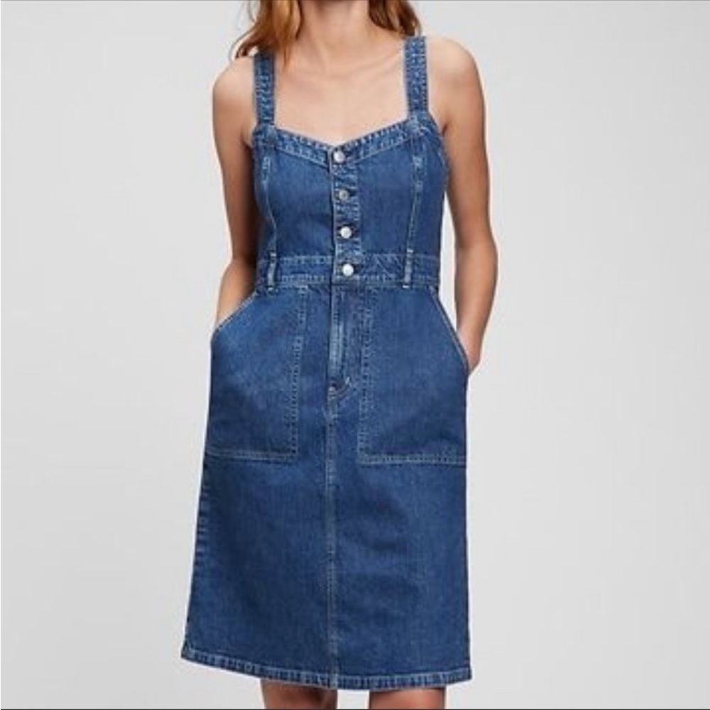GAP V-Neck Button Front Midi Denim Dress NWT